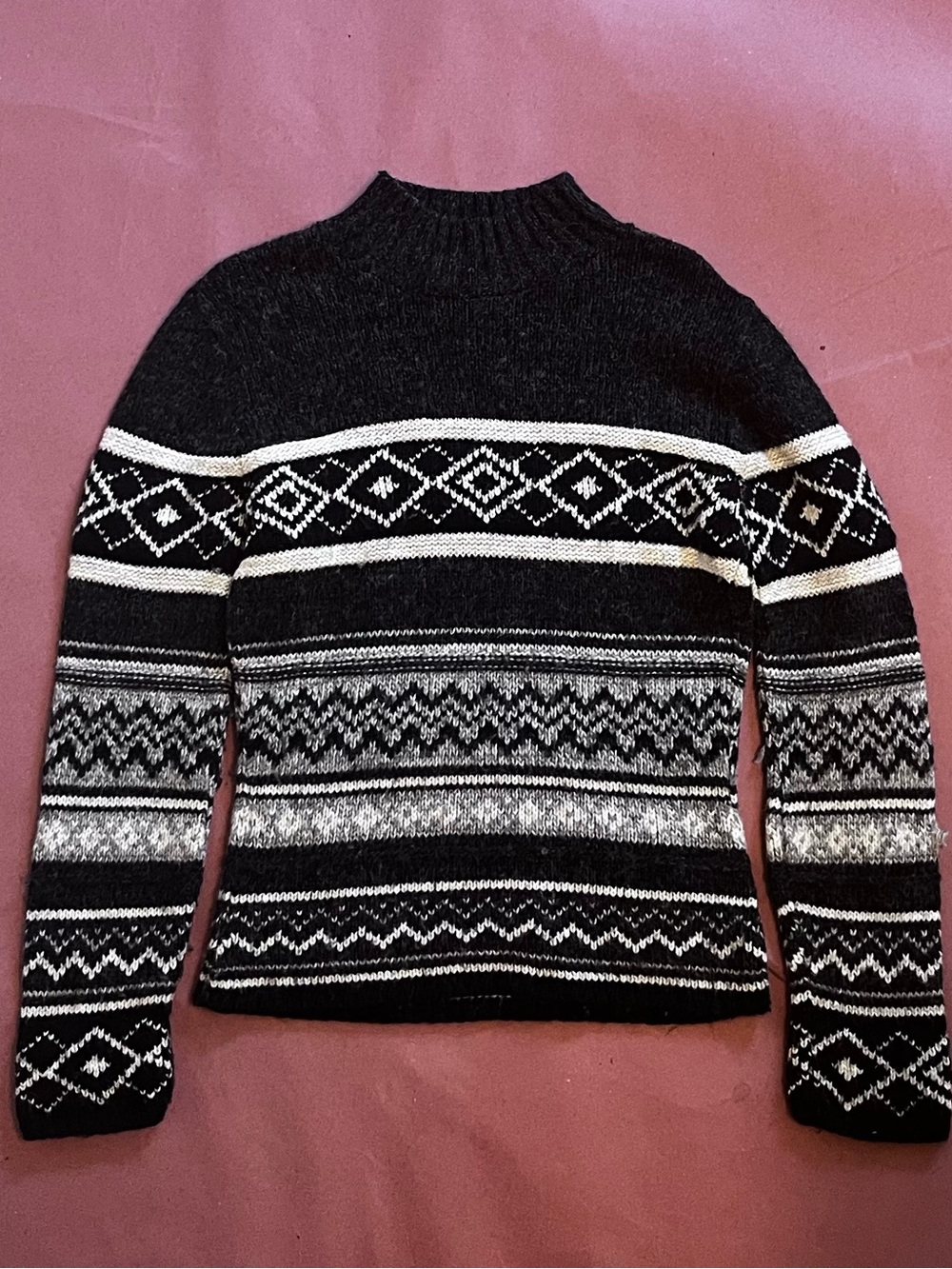 kathy ireland Black & White Nordic Mock Neck Sweater